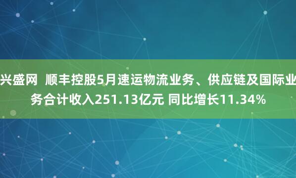 兴盛网  顺丰控股5月速运物流业务、供应链及国际业务合计收入251.13亿元 同比增长11.34%